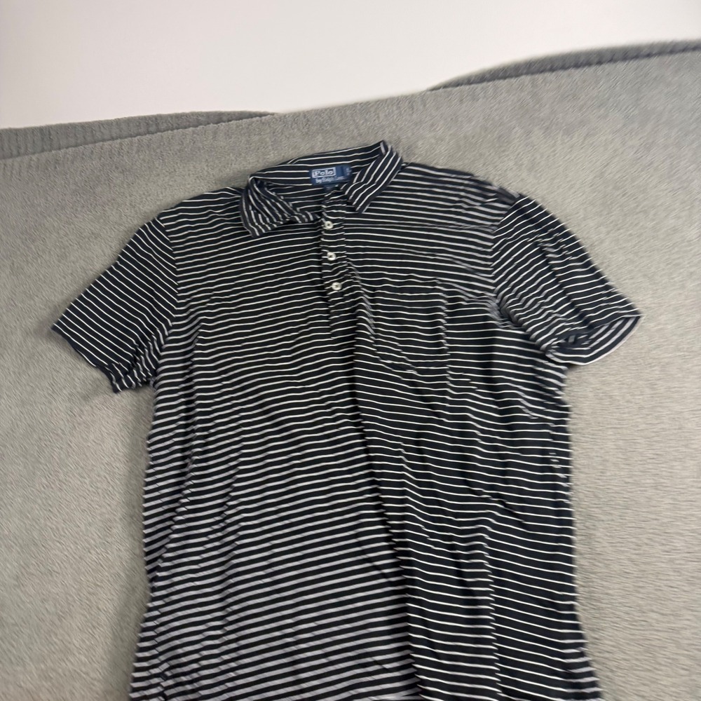 Polo Ralph Lauren Mens XL Navy Blue White Striped Short Sleeve Pocket Polo Shirt